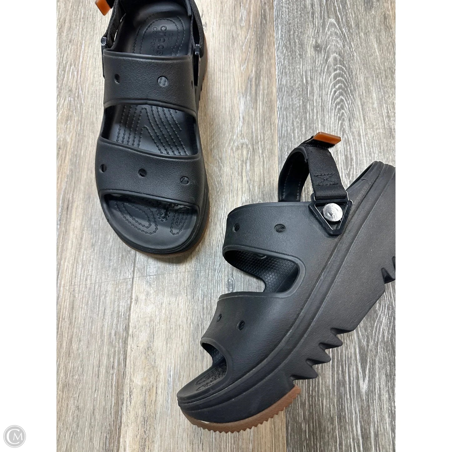 Sandals Heels Platform By Crocs In Black, Size: 11