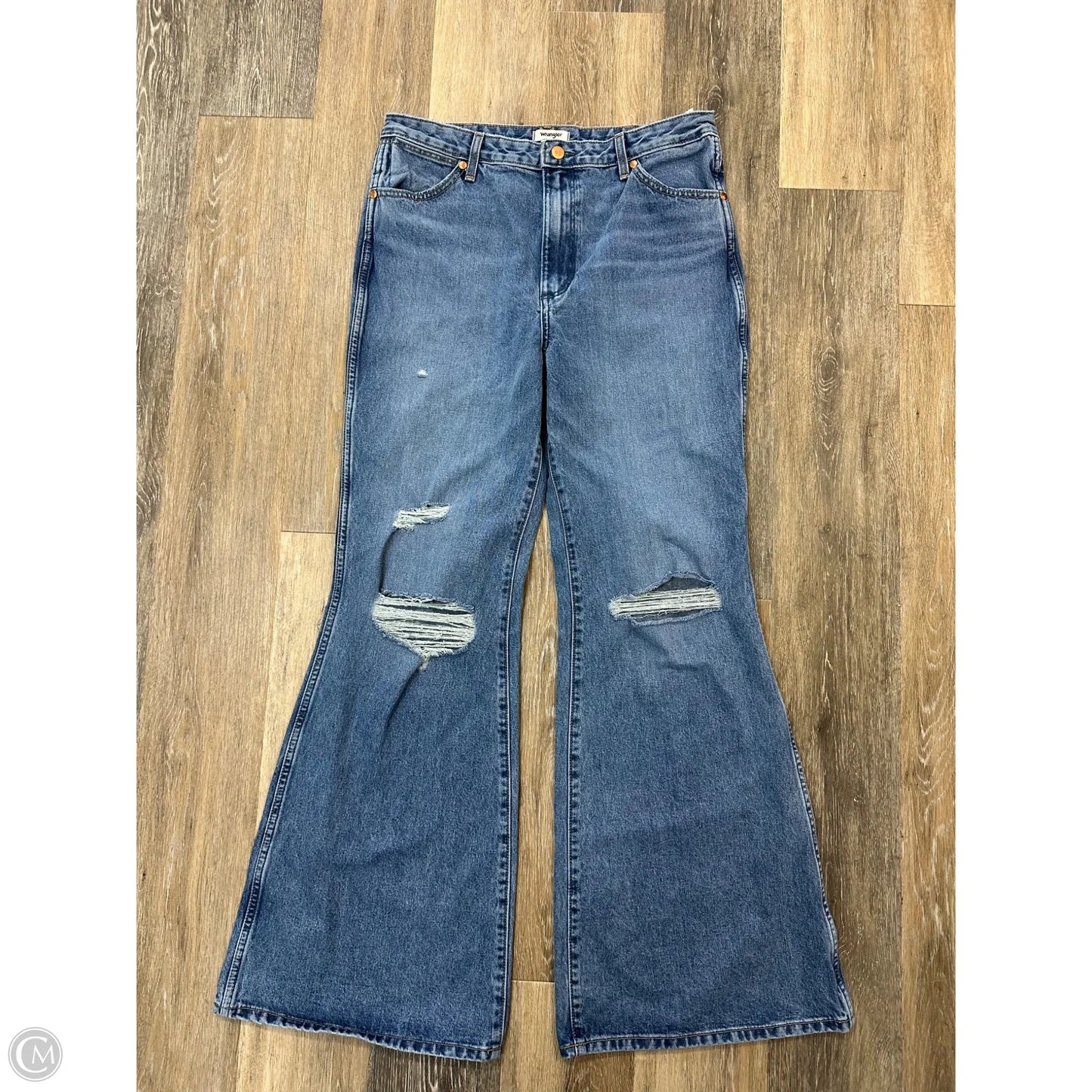 Jeans Flared By Wrangler In Blue Denim, Size: 12