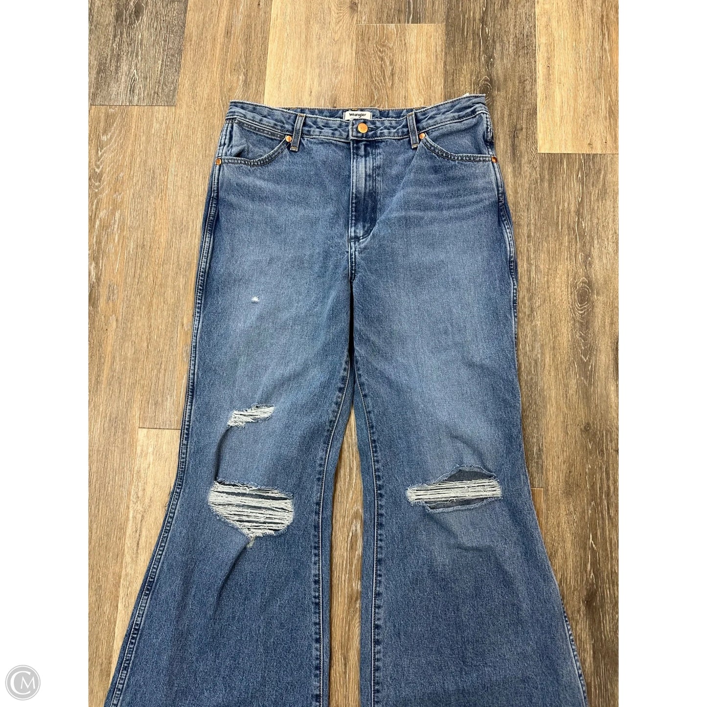 Jeans Flared By Wrangler In Blue Denim, Size: 12