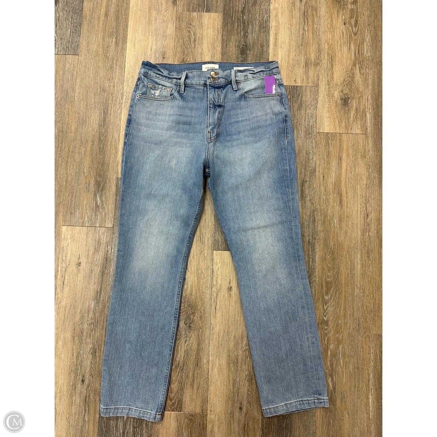 Jeans Straight By Frame In Blue Denim, Size: 14