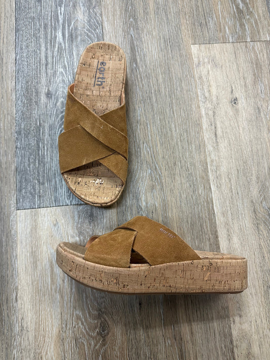Tan Sandals Heels Platform Earth, Size 7.5