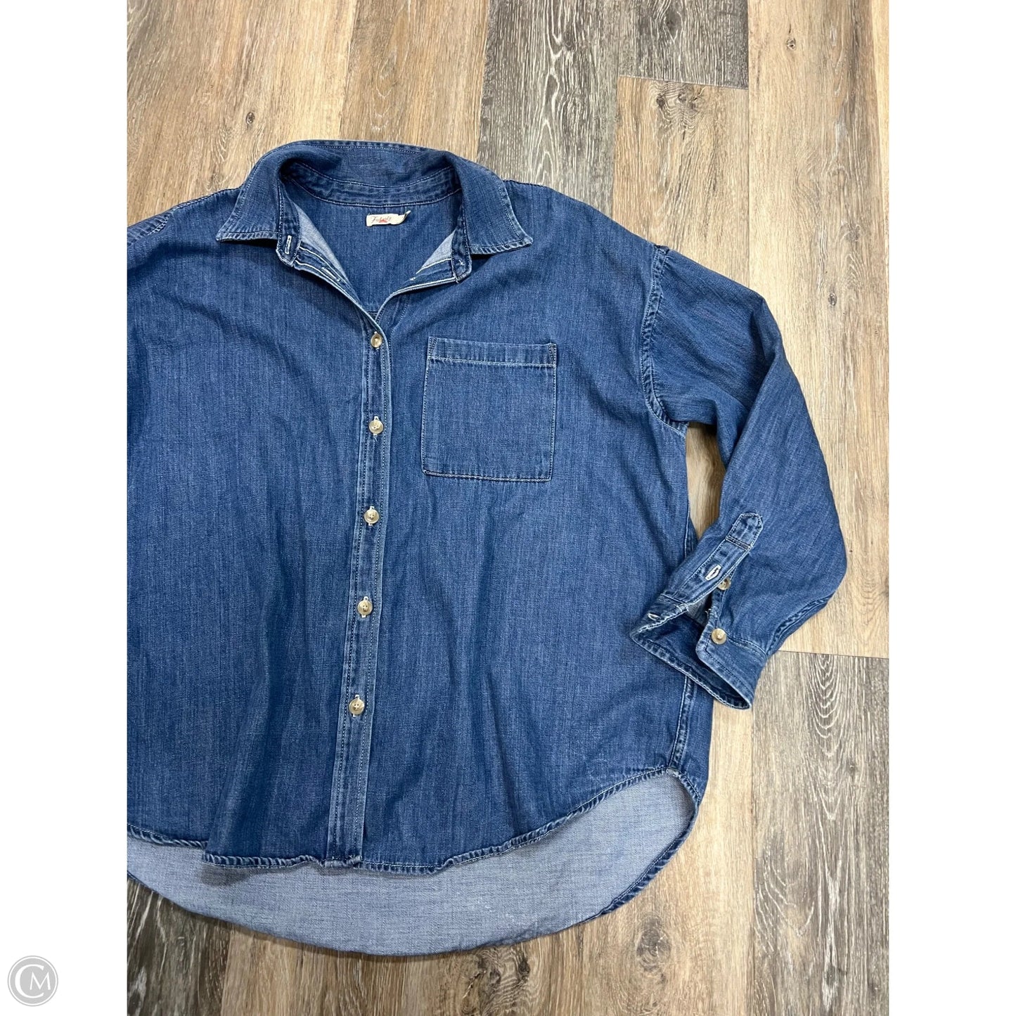 -Blouse Long Sleeve By Faherty In Blue Denim, Size: L