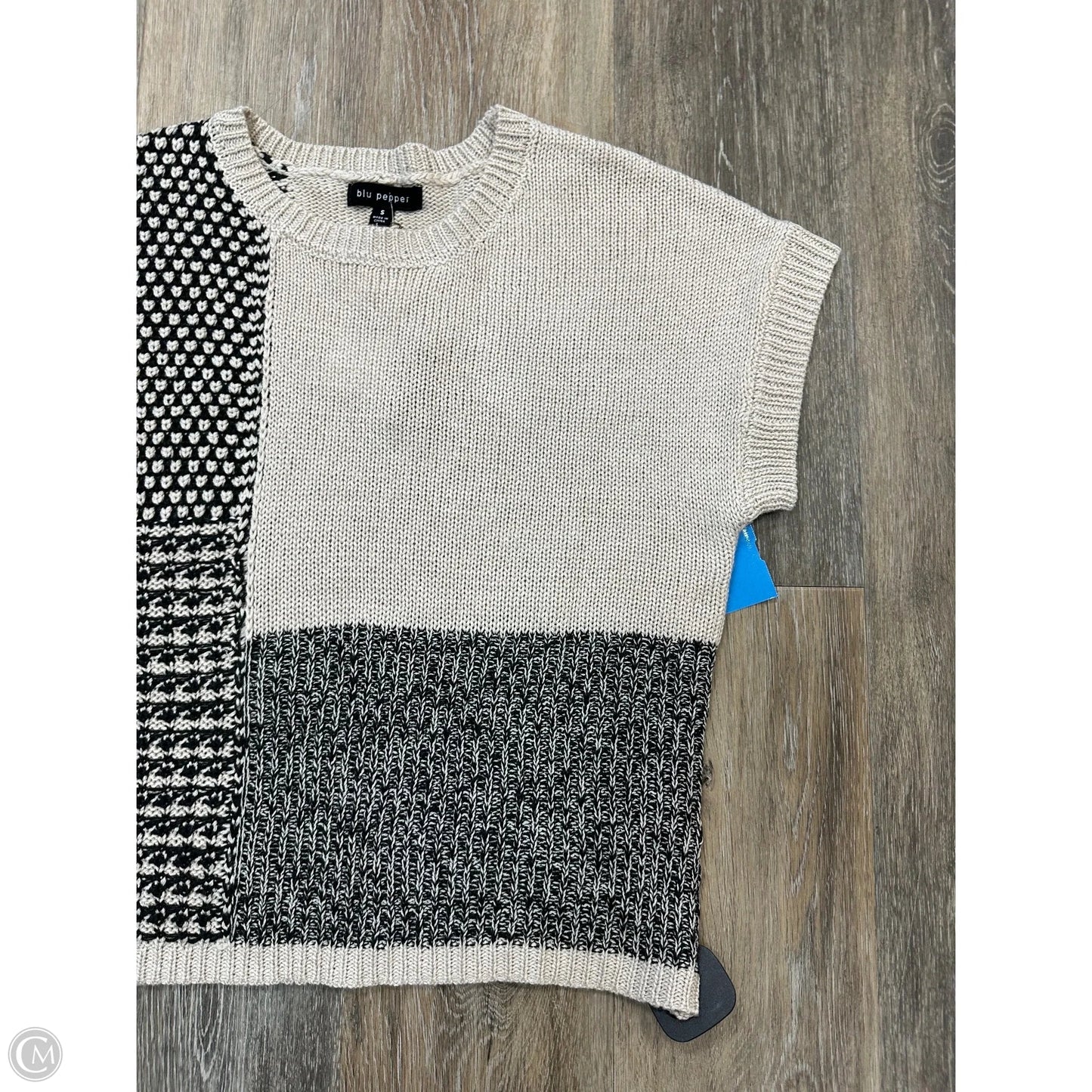 Sweater Short Sleeve By Blu Pepper In Black & Cream, Size: S