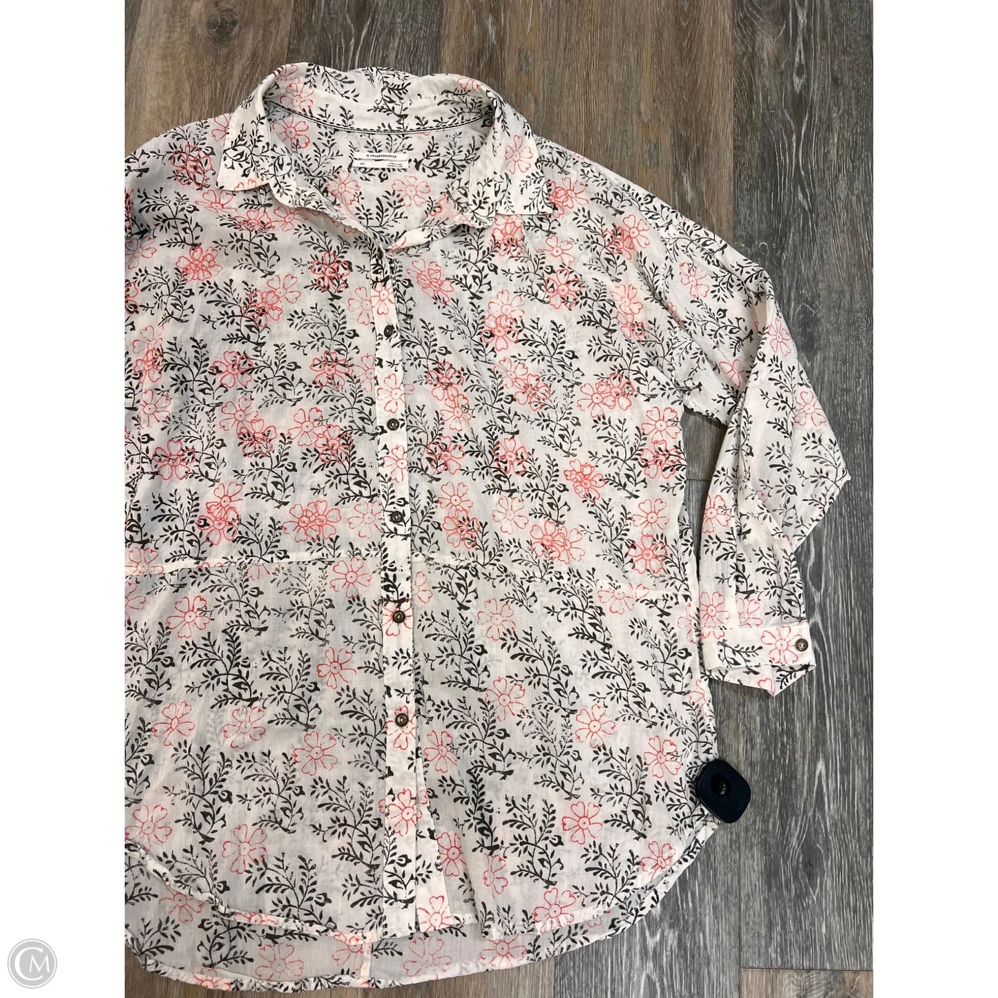 -Blouse Long Sleeve By Anthropologie In White, Size: M/L