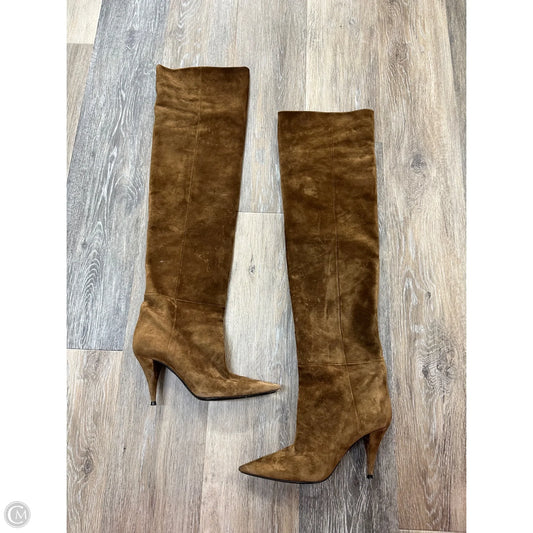 Boots Luxury Designer By Yves Saint Laurent In Brown, Size: 6