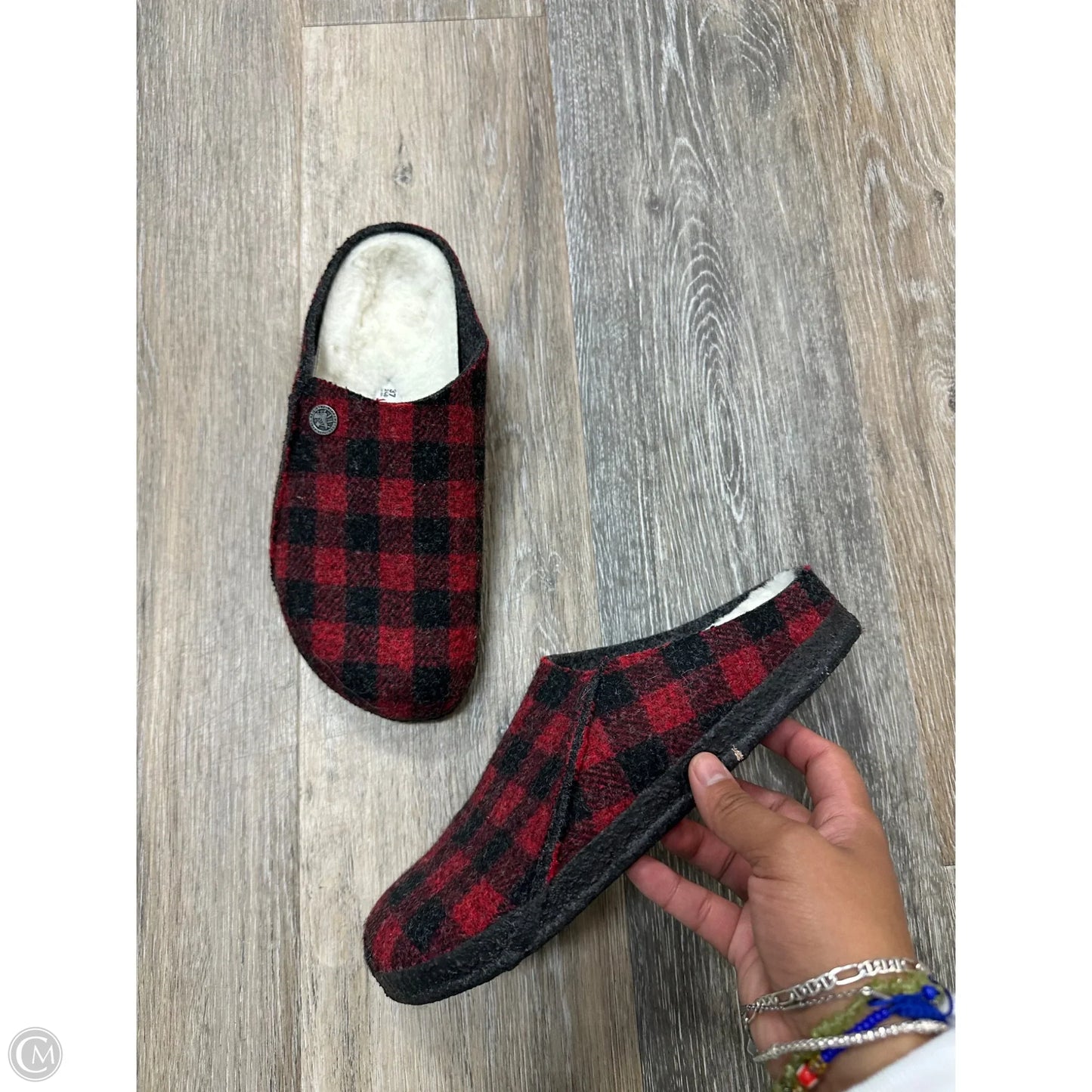 Shoes Flats By Birkenstock In Plaid Pattern, Size: 6.5