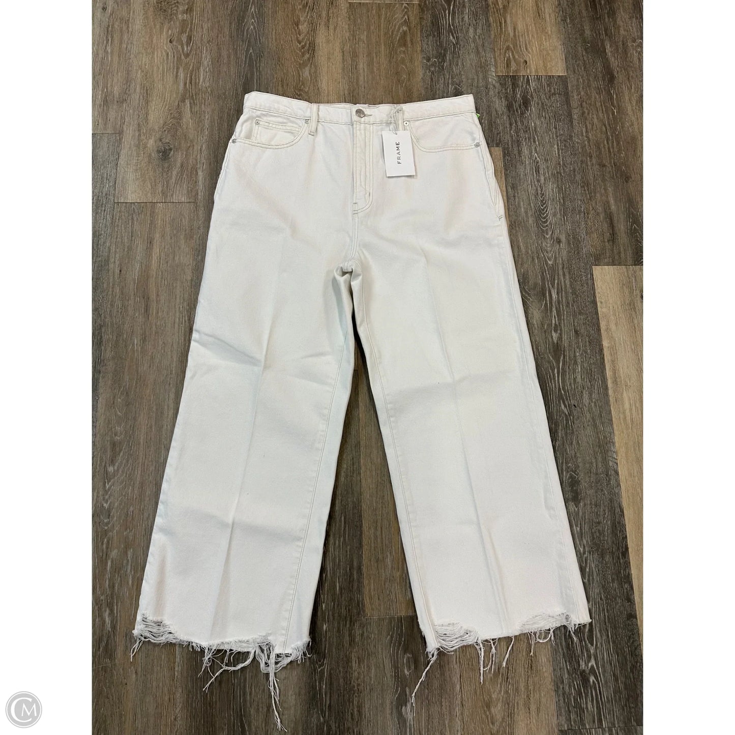 Jeans Straight By Frame In White Denim, Size: 14