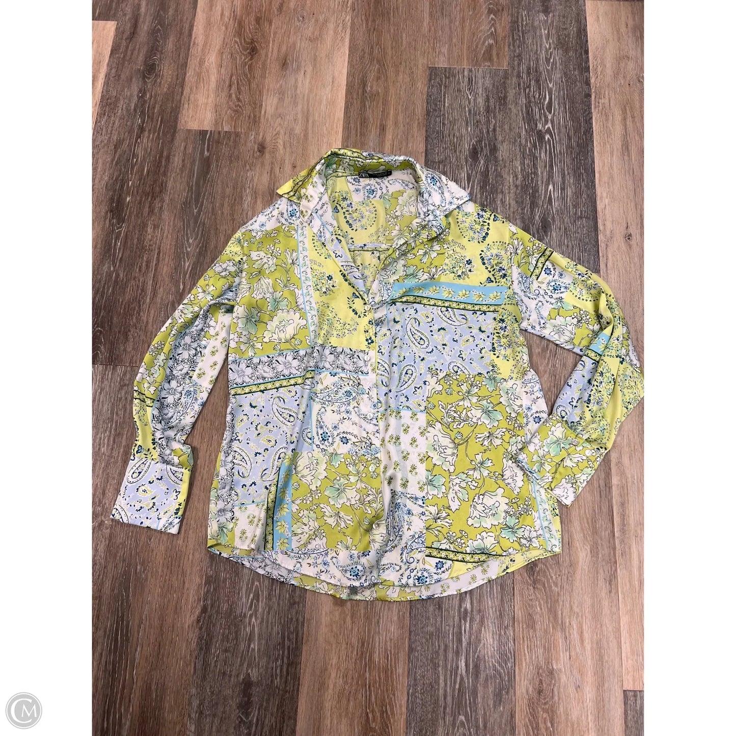 Blouse Long Sleeve By Zara In Green, Size: M