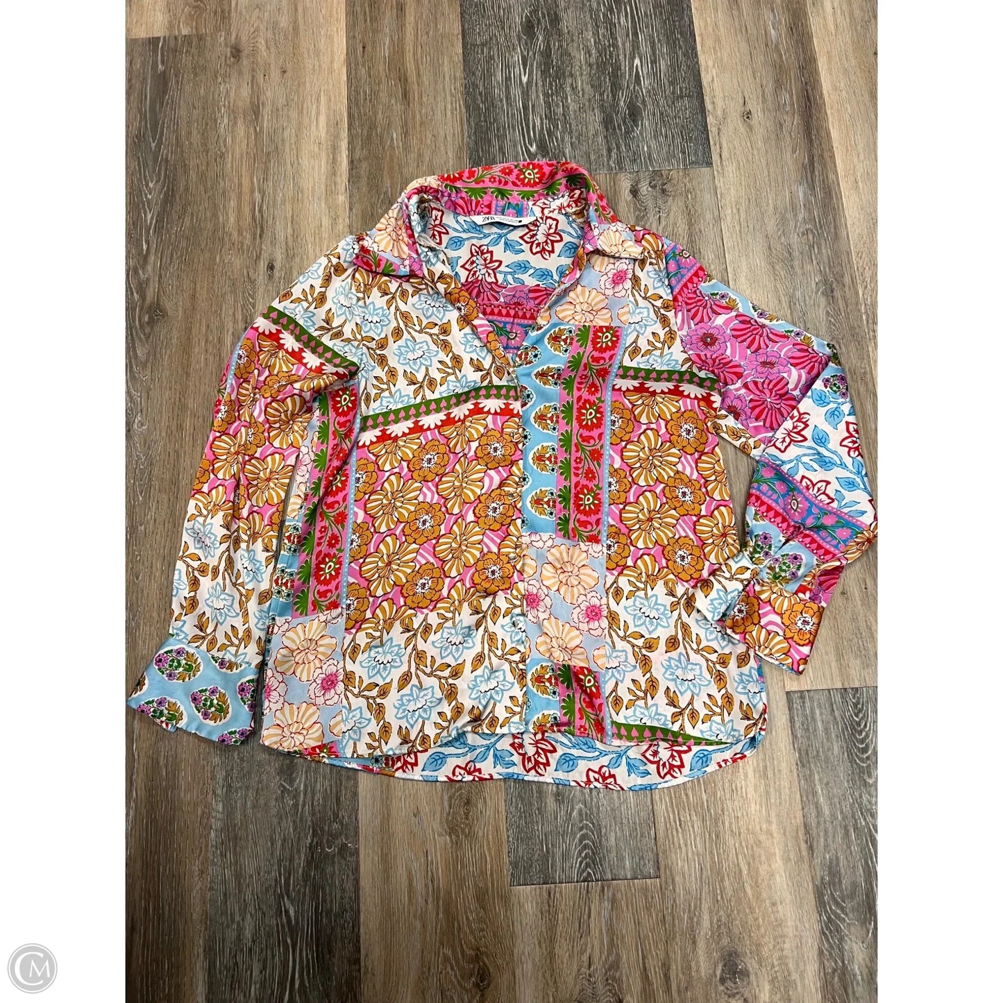 Blouse Long Sleeve By Zara In Pink, Size: M