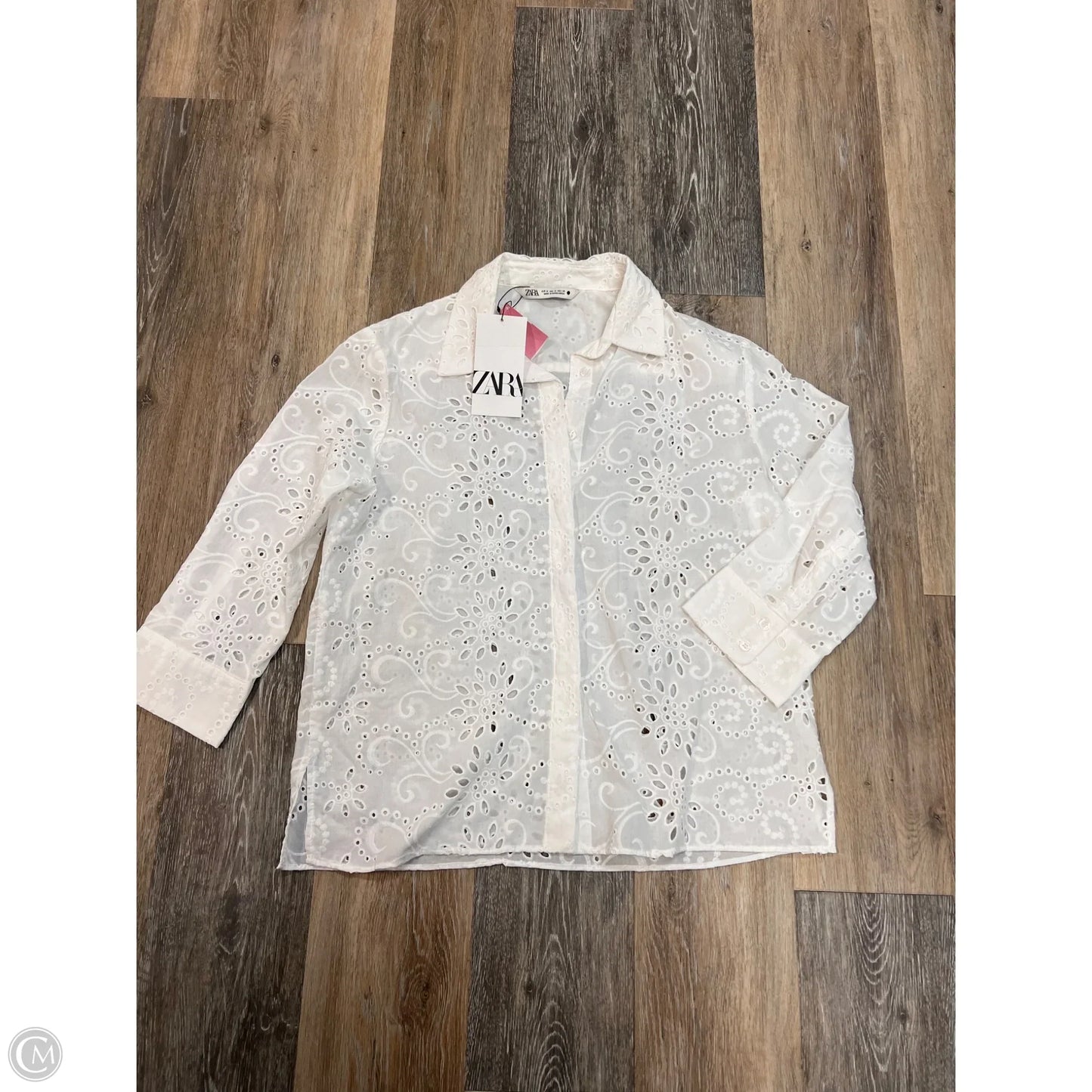 Blouse Long Sleeve By Zara In White, Size: M