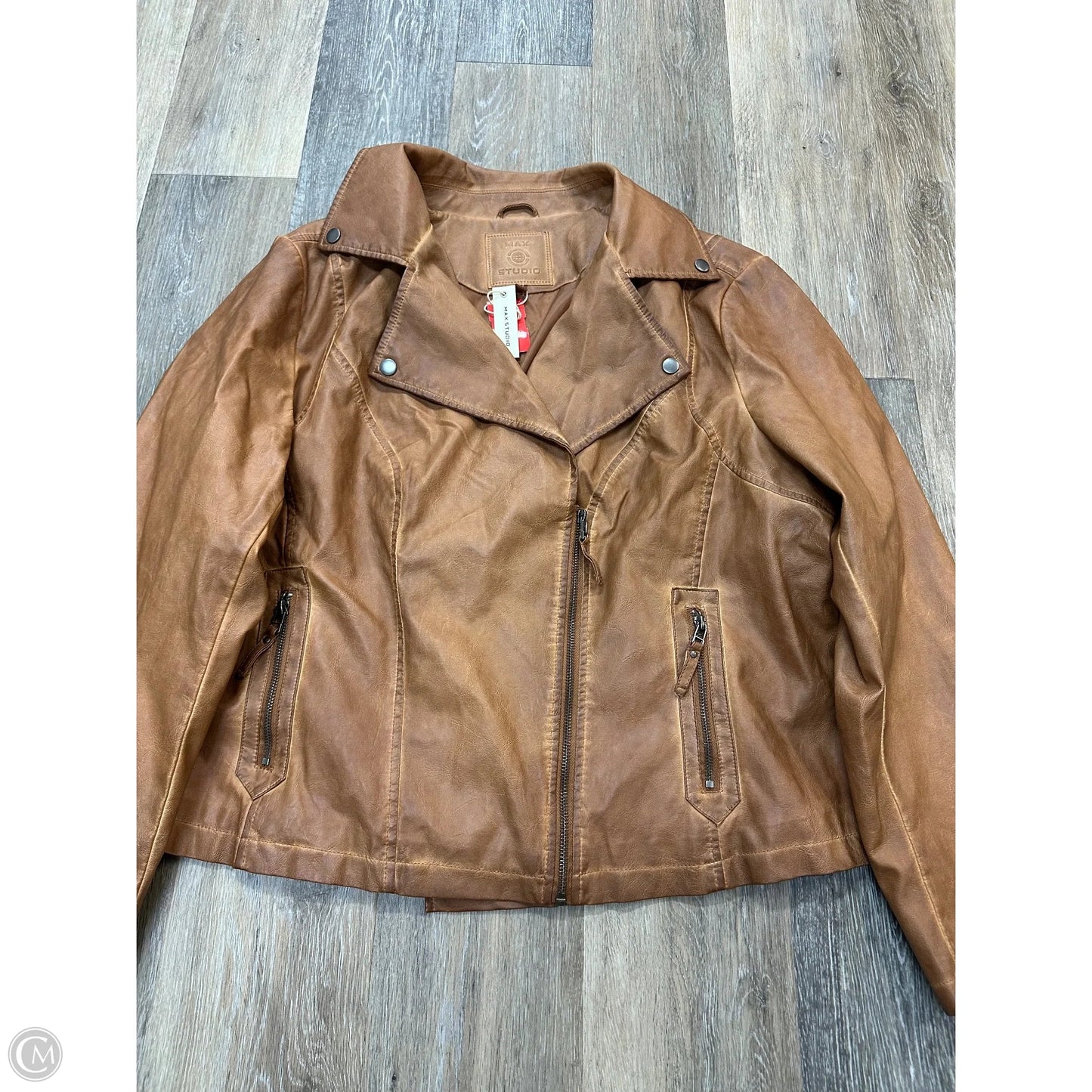 Jacket Moto By Max Studio In Tan, Size: 2x