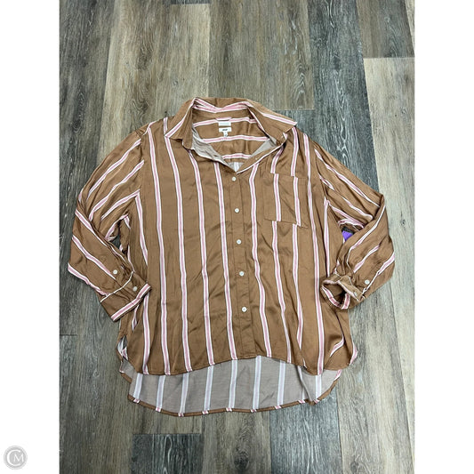 Blouse Long Sleeve By Aerie In Striped Pattern, Size: L