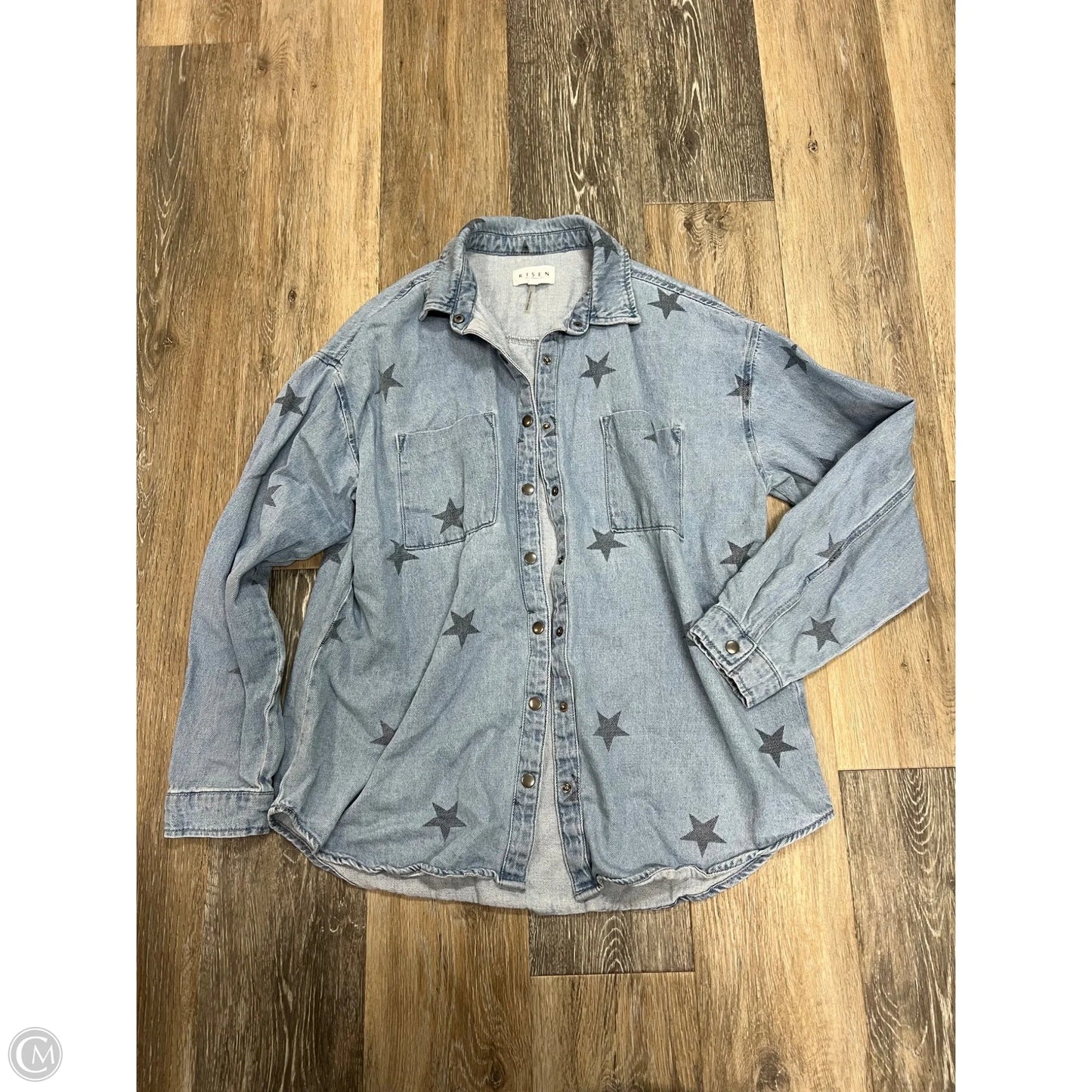 Blouse Long Sleeve By Risen In Blue Denim, Size: S