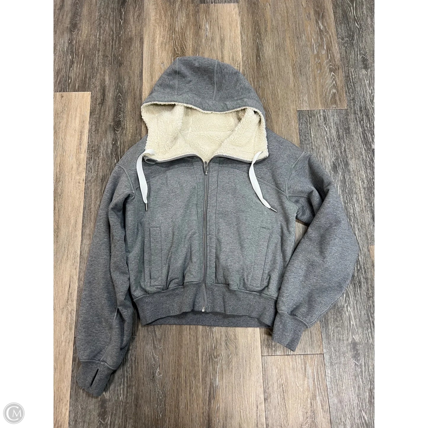 Athletic Sweatshirt Hoodie By Lululemon In Grey, Size: M