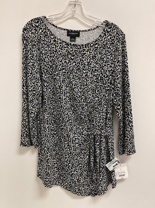 Tunic Long Sleeve By Liz Claiborne In Black & White, Size: L