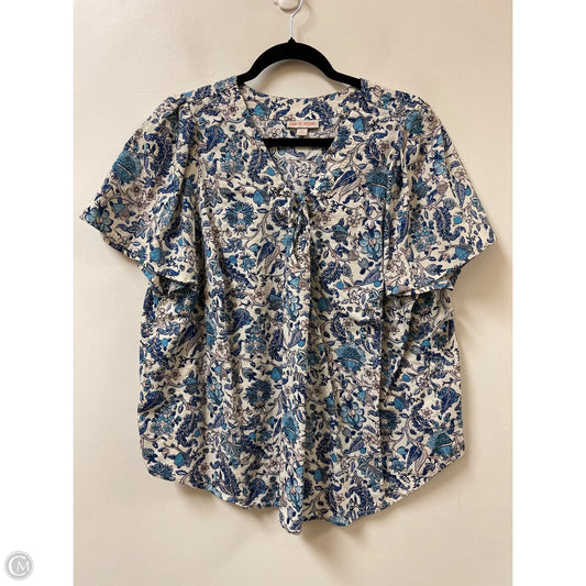 Top Short Sleeve By Knox Rose In Blue & White, Size: 1x