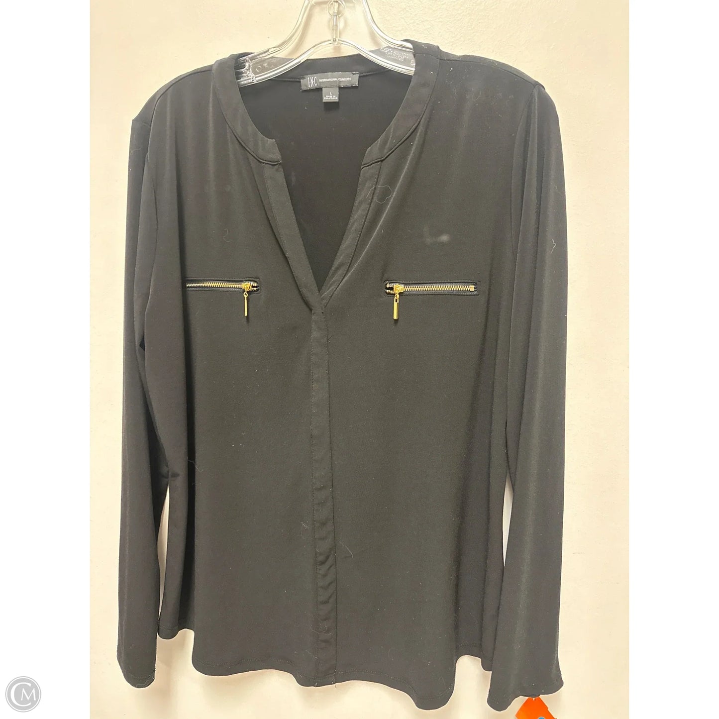 Top Long Sleeve By Inc In Black, Size: L