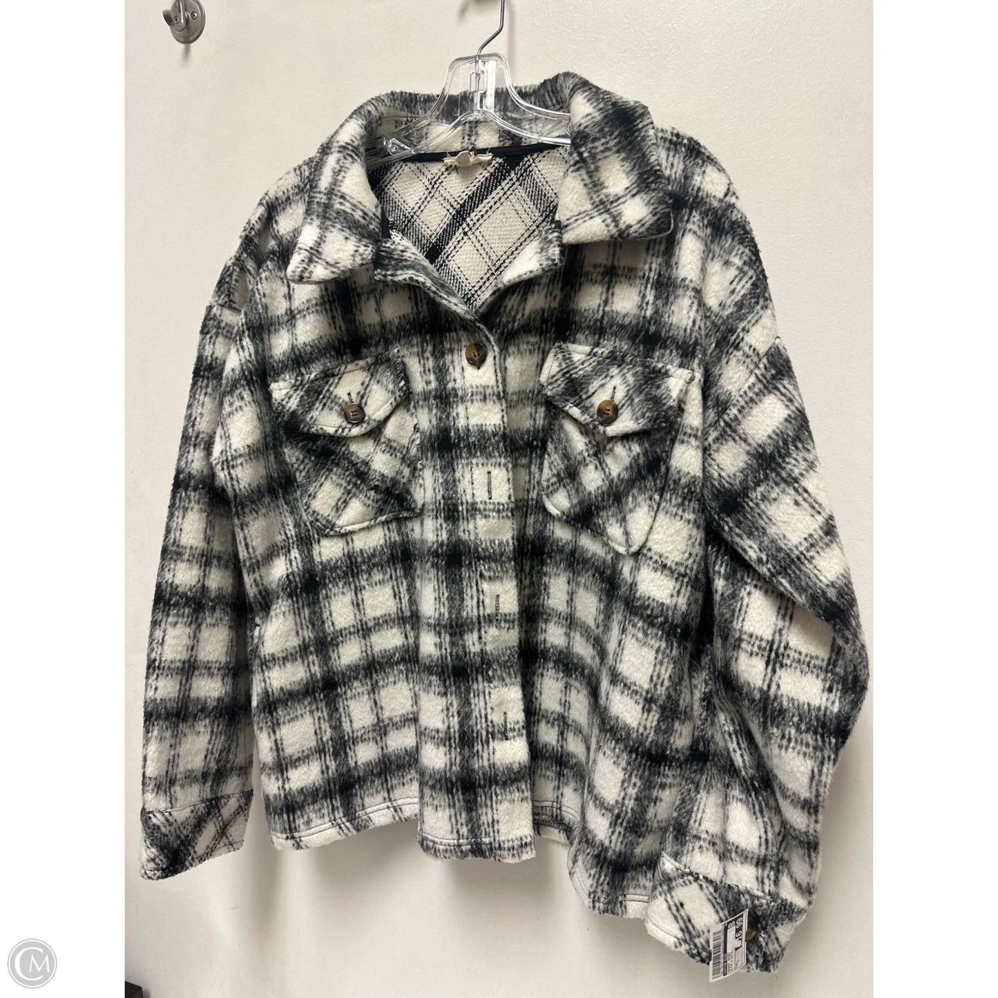 Jacket Shirt By Cotton Bleu In Black & White, Size: L