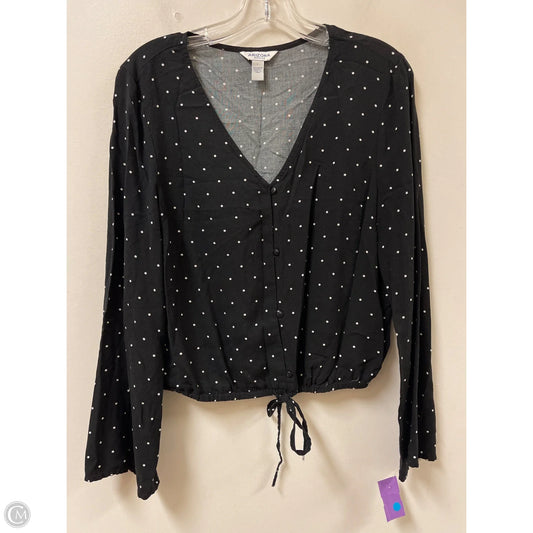Blouse Long Sleeve By Arizona In Polkadot Pattern, Size: L
