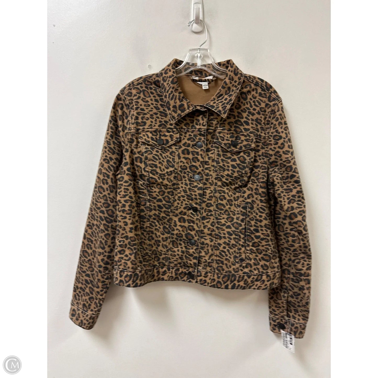 Jacket Denim By Time And Tru In Leopard Print, Size: L