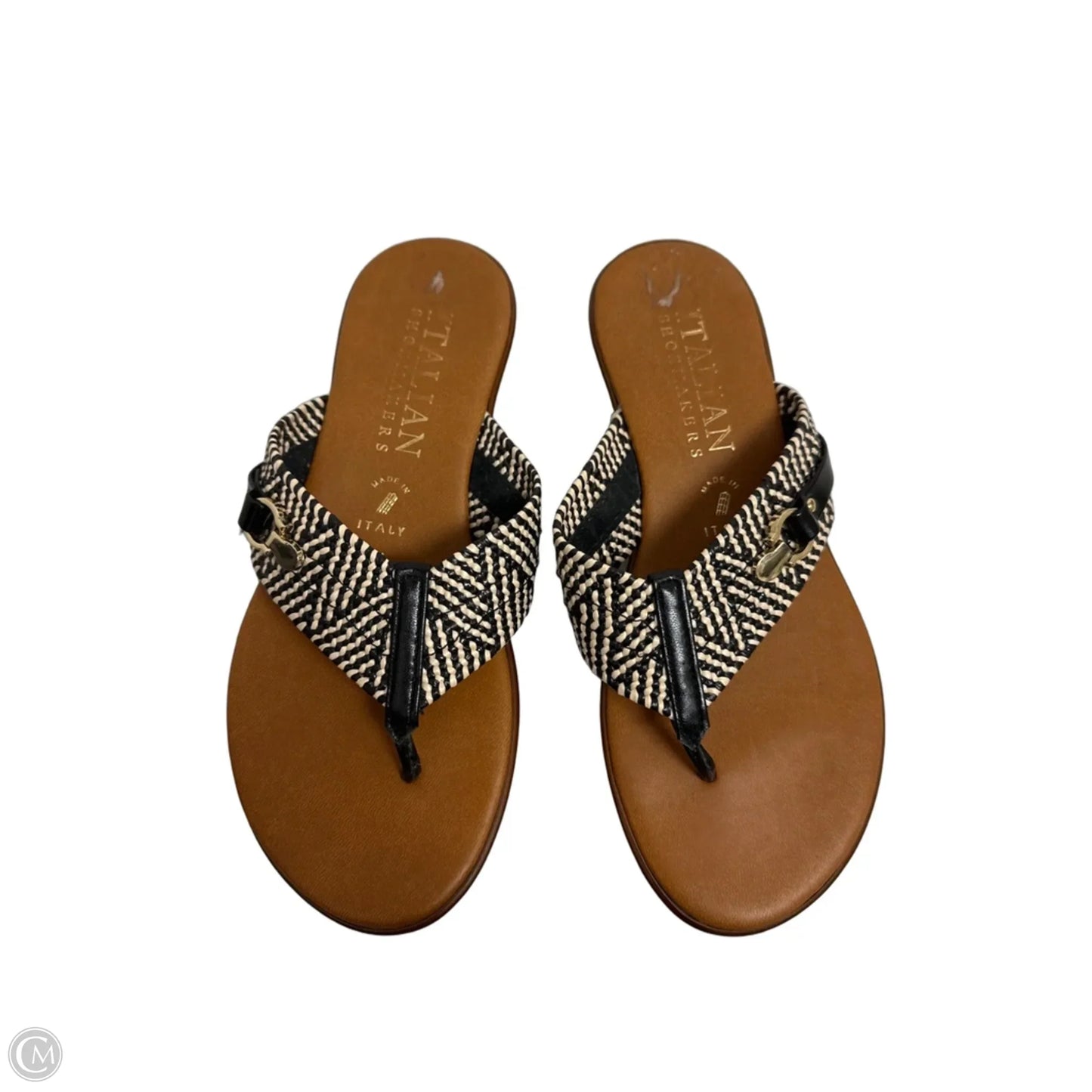 Sandals Flats By Italian Shoemakers In Black & Cream, Size: 6.5