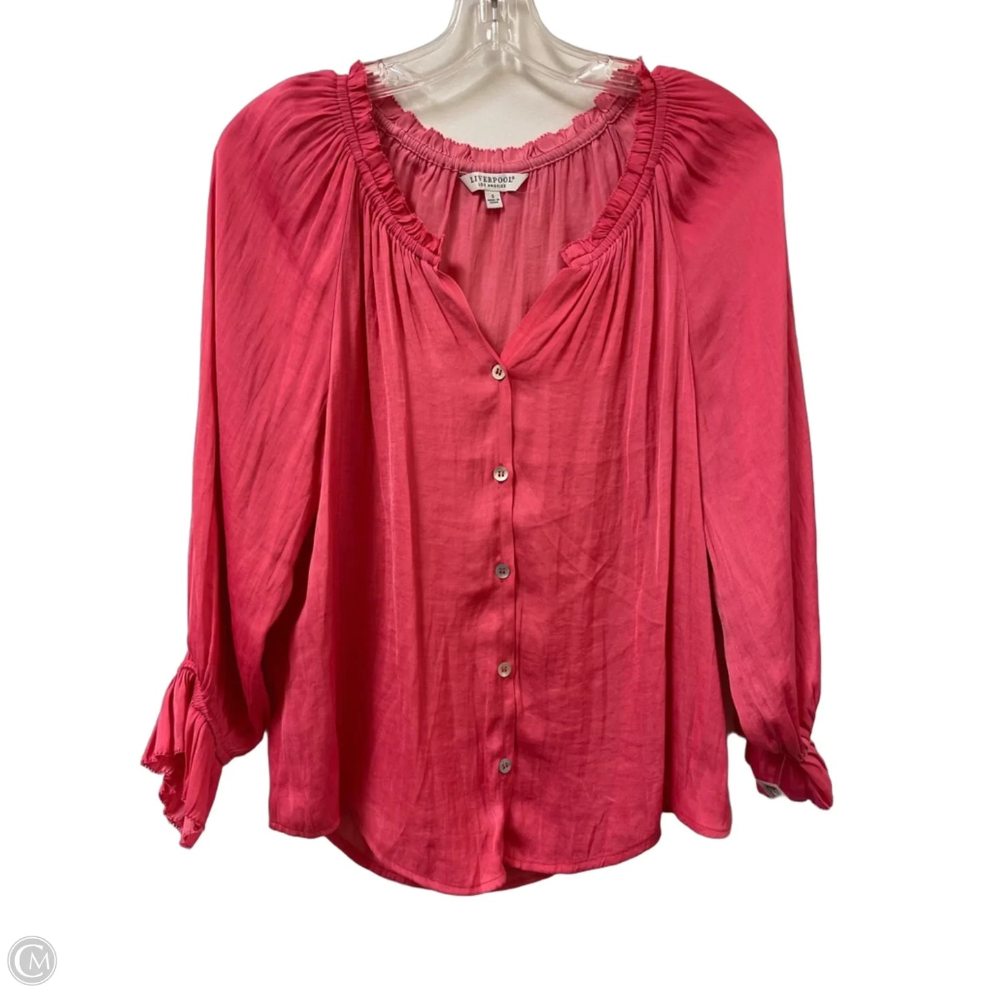 Blouse Long Sleeve By Liverpool In Plaid Pattern, Size: S