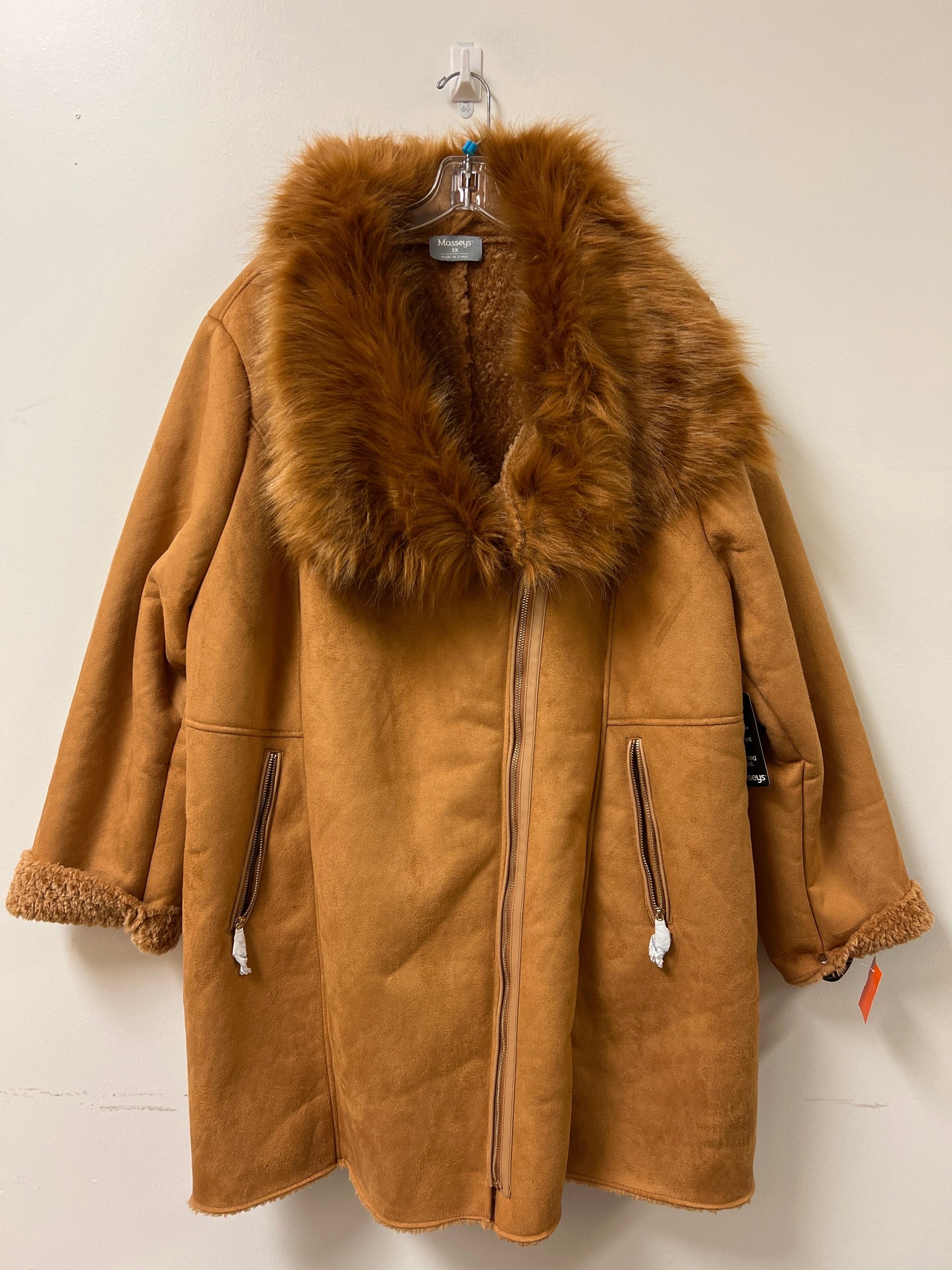 Coat Faux Fur & Sherpa By Cmb In Camel, Size: 3x