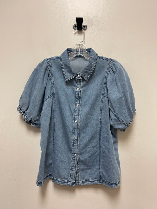 Blue Denim Blouse Short Sleeve Clothes Mentor, Size S