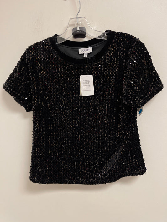 Top Short Sleeve By Carmen By Carmen Marc Valvo In Black, Size: M