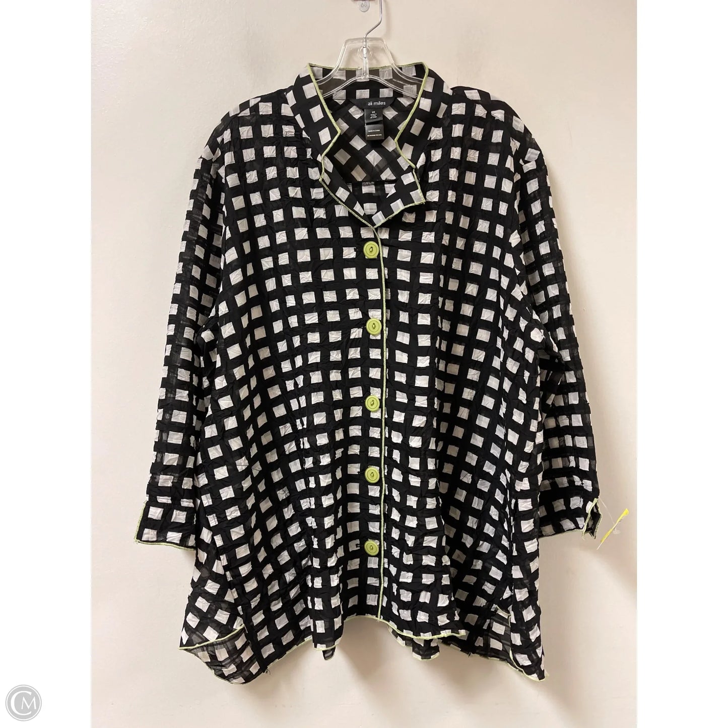 Sweater Cardigan By Ali Miles In Black & White, Size: 2x