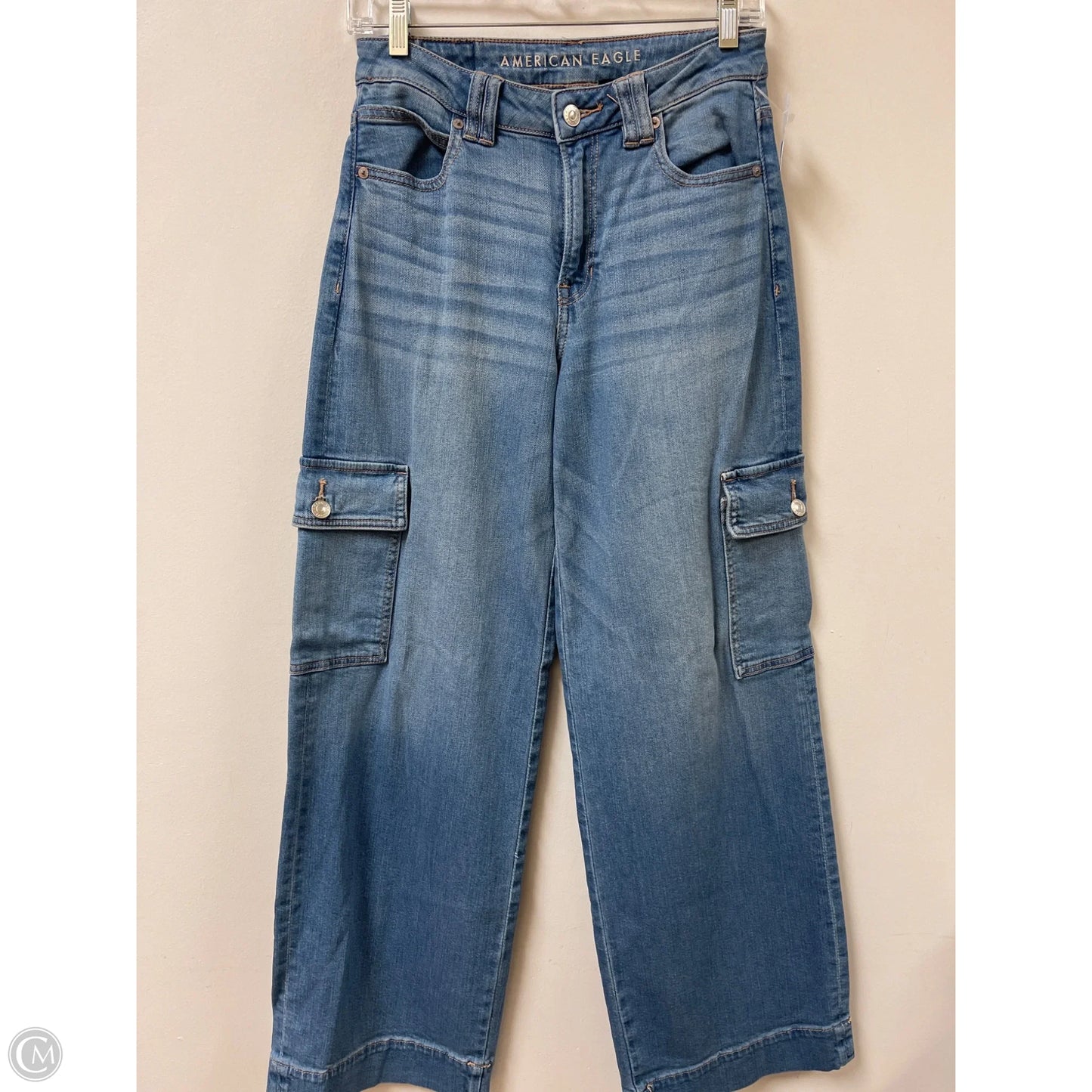 Jeans Wide Leg By American Eagle In Blue Denim, Size: 0