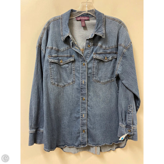 Blouse Long Sleeve By Gloria Vanderbilt In Blue Denim, Size: L