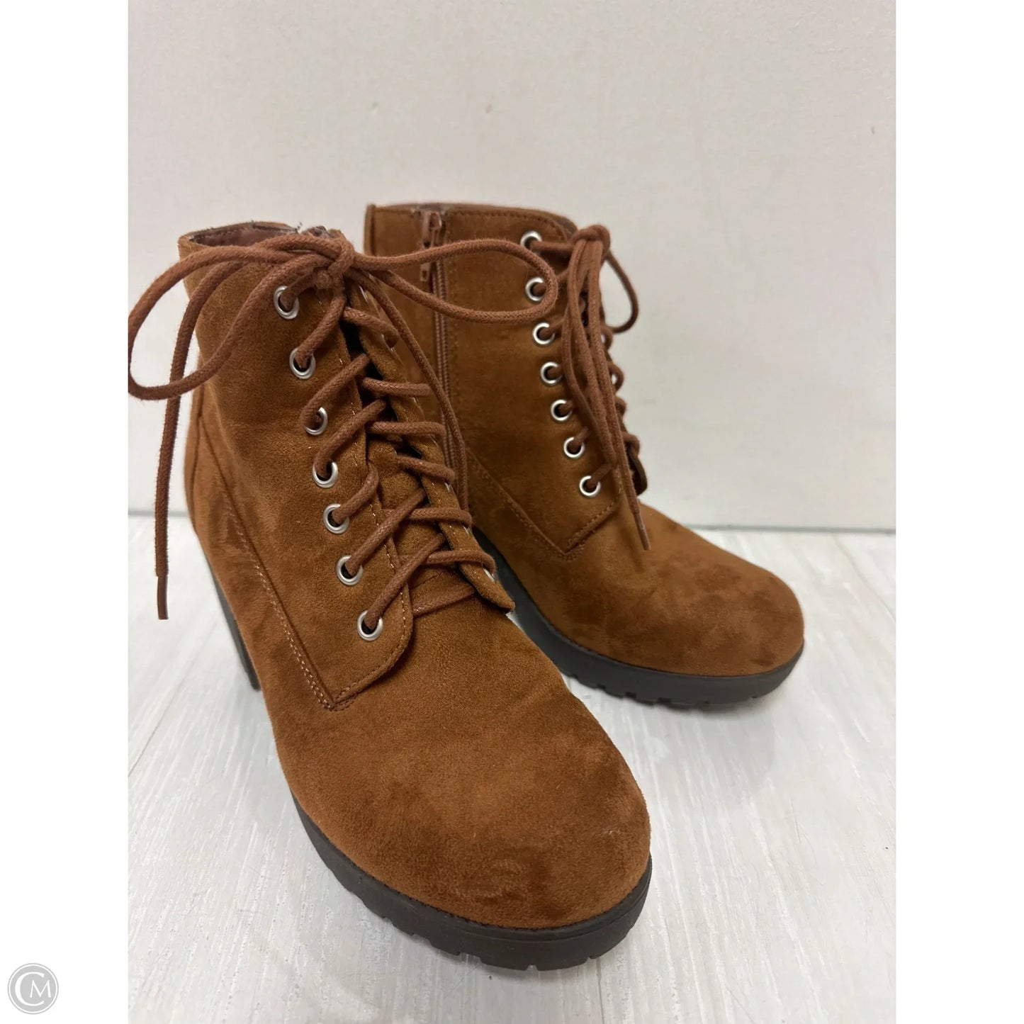 Boots Ankle Heels By Soda In Brown, Size: 8.5