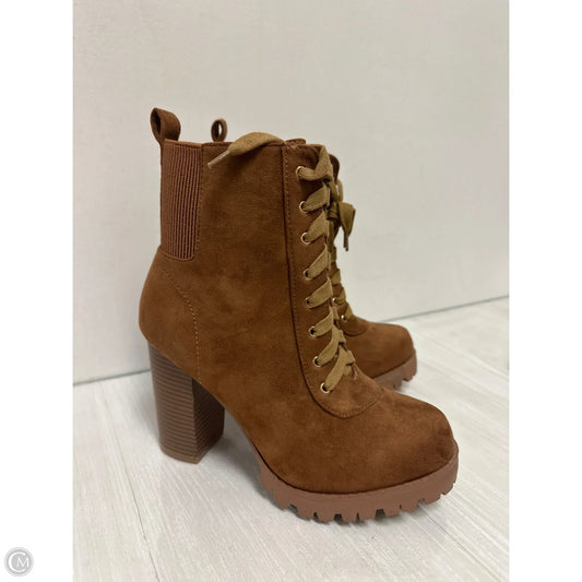 Boots Ankle Heels By Top Moda In Brown, Size: 8.5