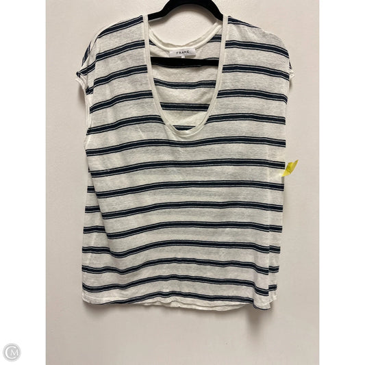Top Short Sleeve By Frame In Blue & Cream, Size: M
