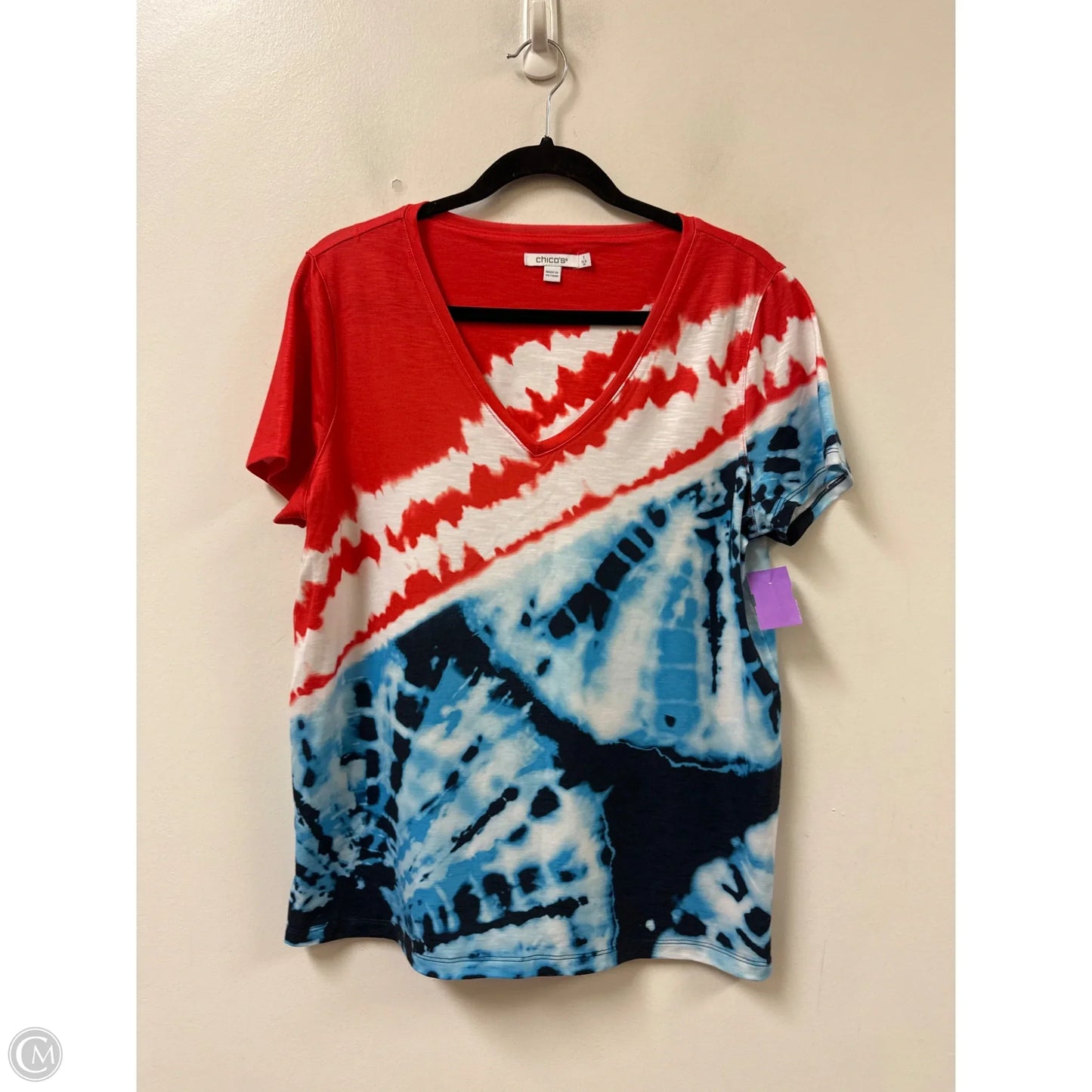 Top Short Sleeve By Chicos In Blue & Red & White, Size: M
