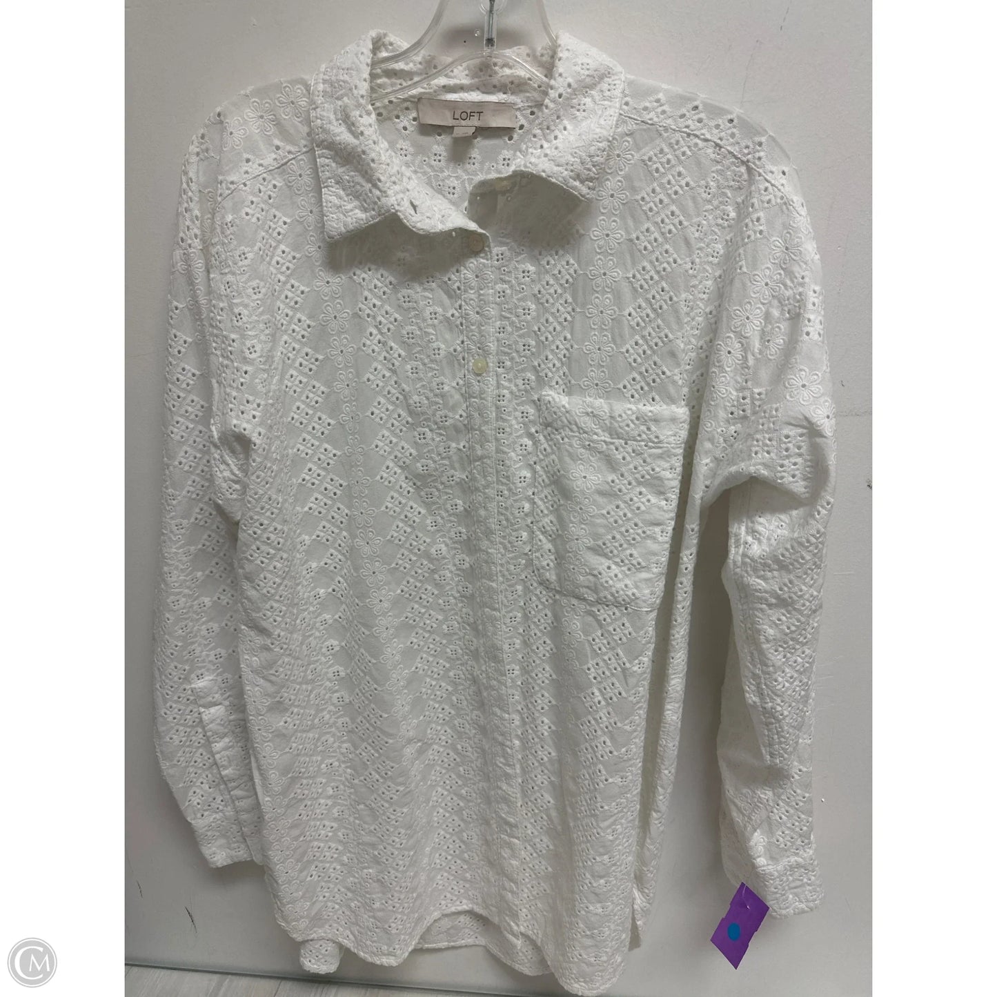 Blouse Long Sleeve By Loft In White, Size: M