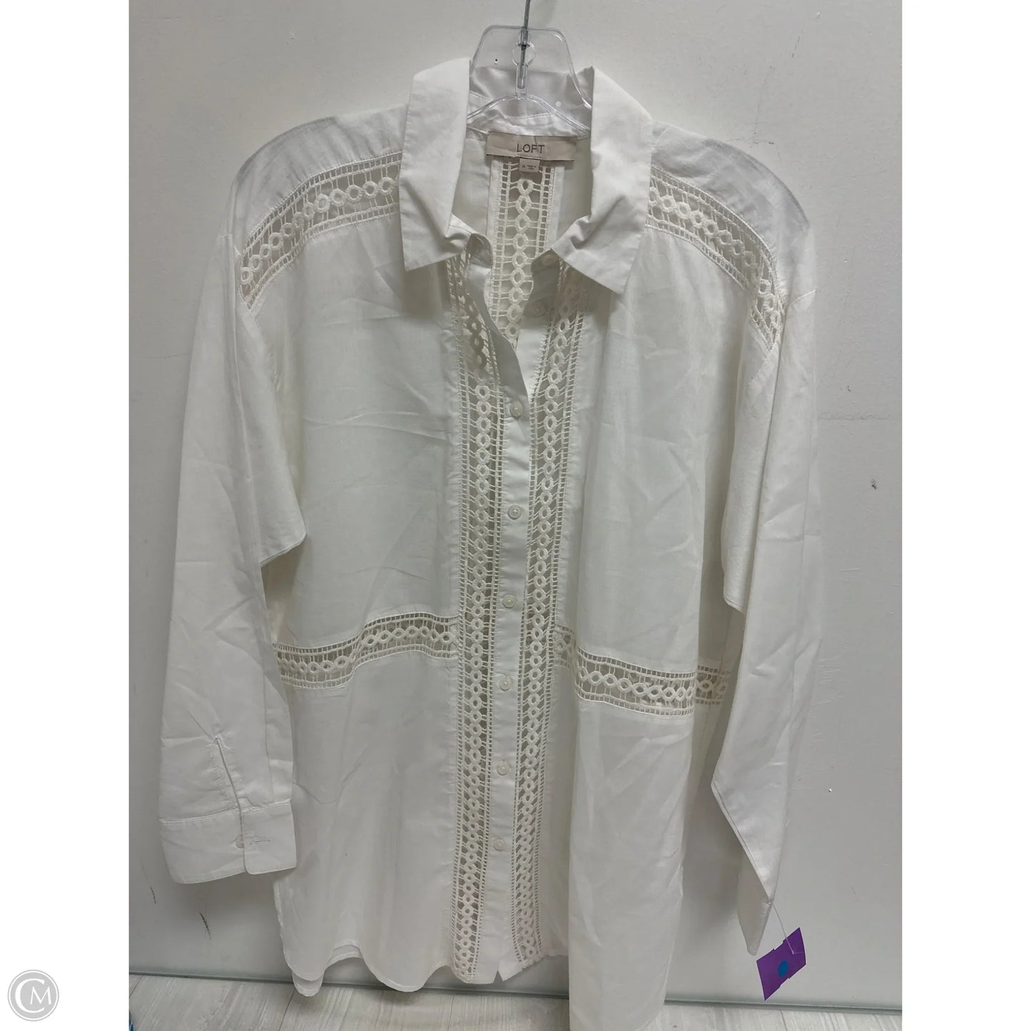 Blouse Long Sleeve By Loft In White, Size: M