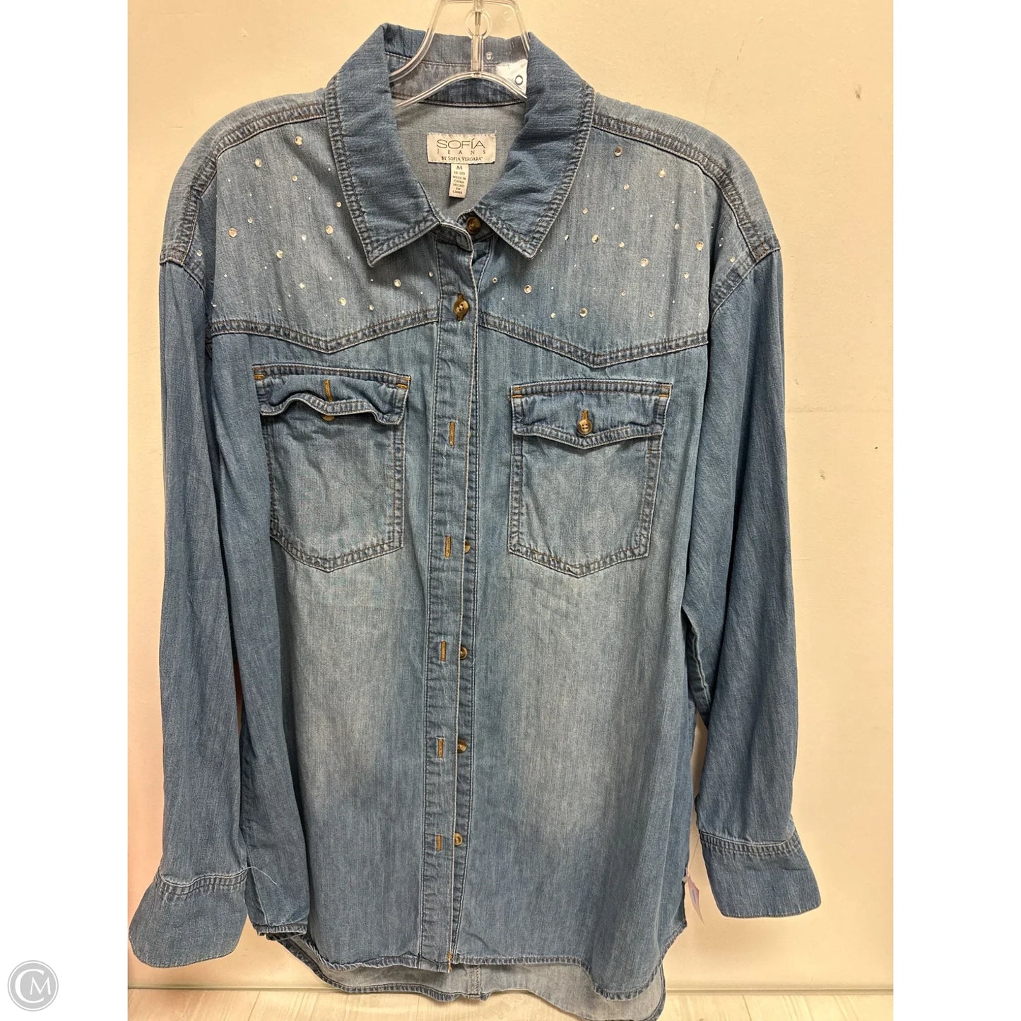 Tunic Long Sleeve By Sofia By Sofia Vergara In Blue Denim, Size: M