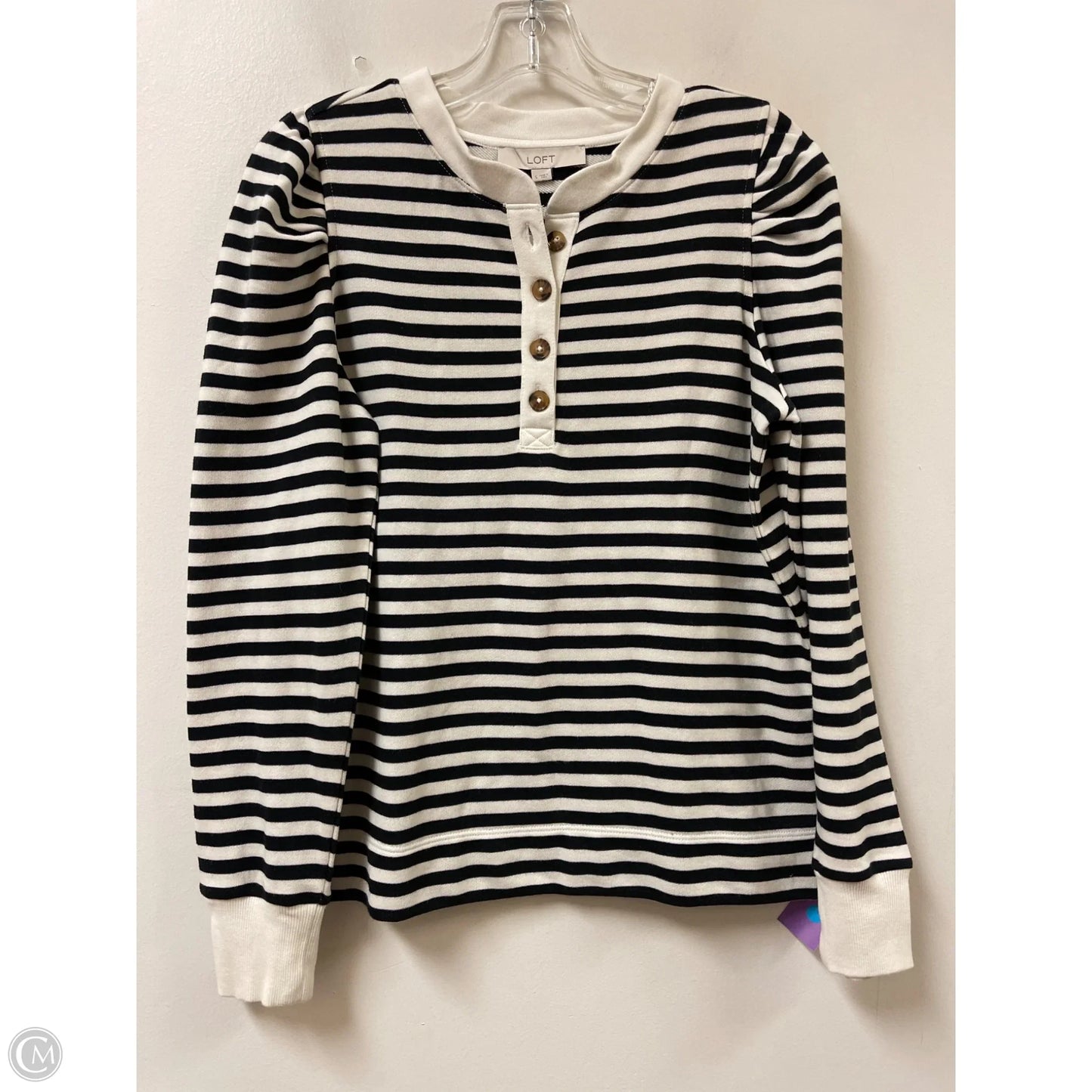 Top Long Sleeve By Loft In Black & White, Size: S