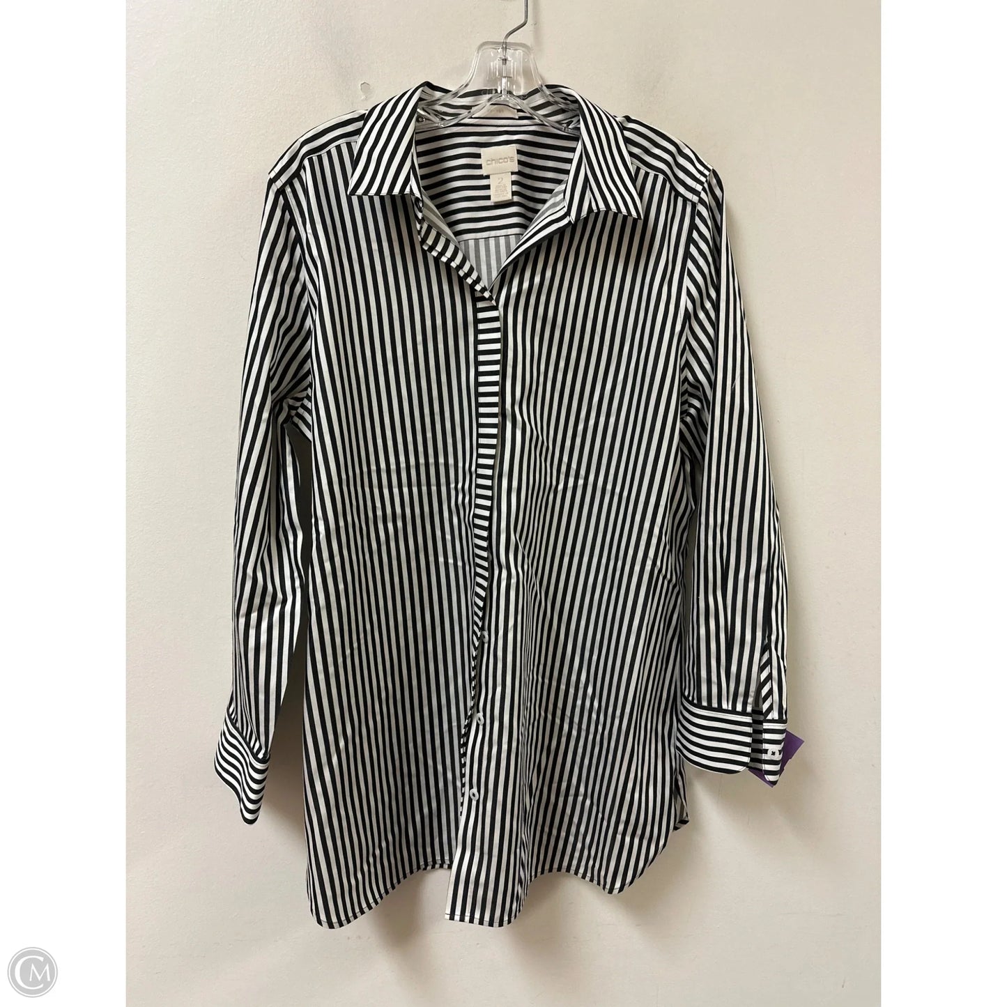 Tunic Long Sleeve By Chicos In Black & White, Size: L