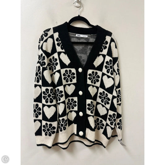 Sweater Cardigan By Zara In Black & White, Size: L