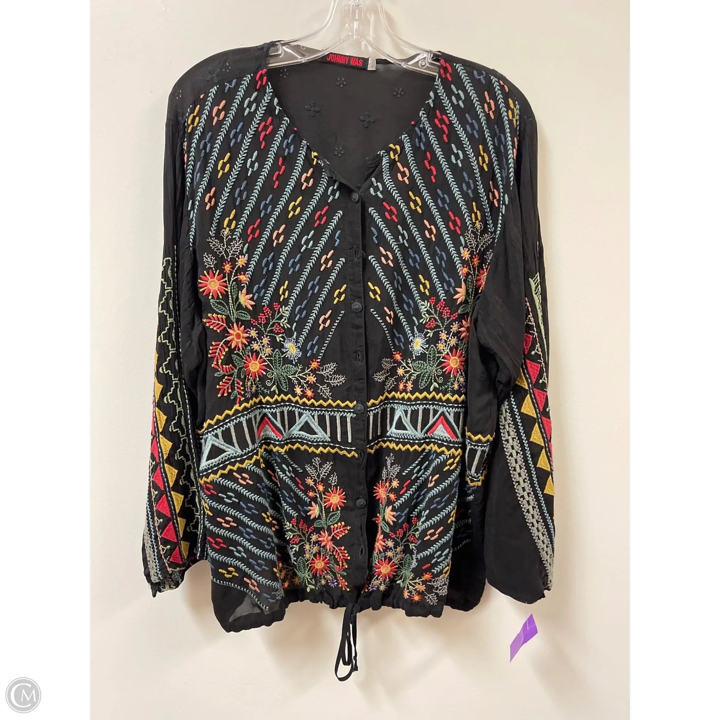 Blouse Designer By Johnny Was In Black, Size: L