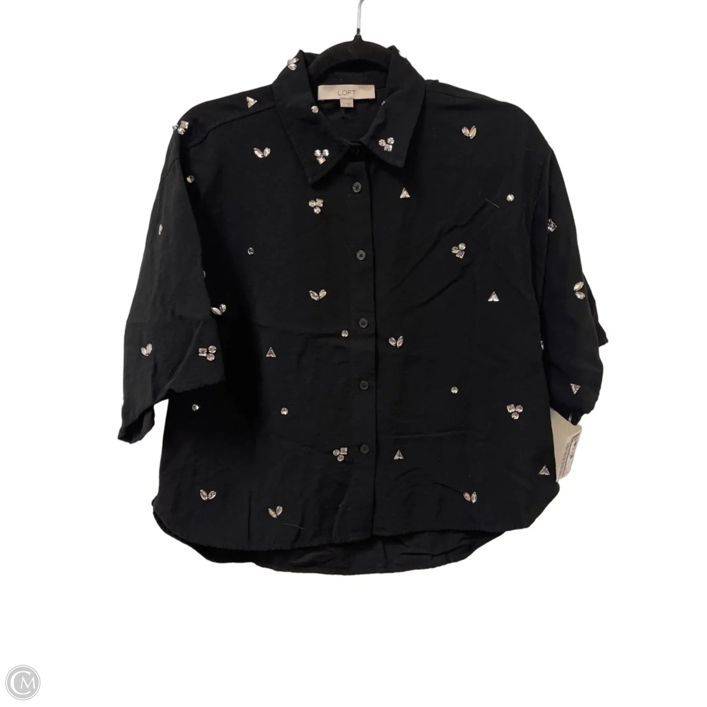 Blouse Short Sleeve By Loft In Black, Size: S