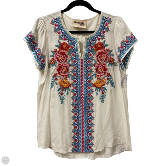 Top Short Sleeve By Savanna Jane In White, Size: S
