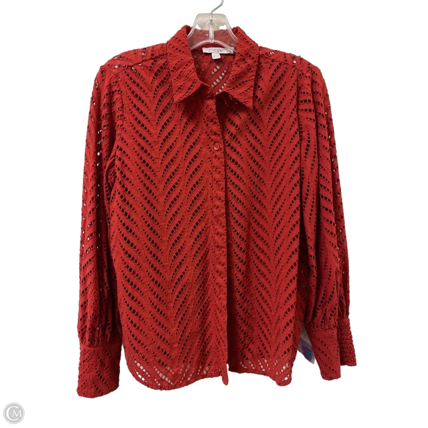 Blouse Long Sleeve By Chicos In Orange, Size: M