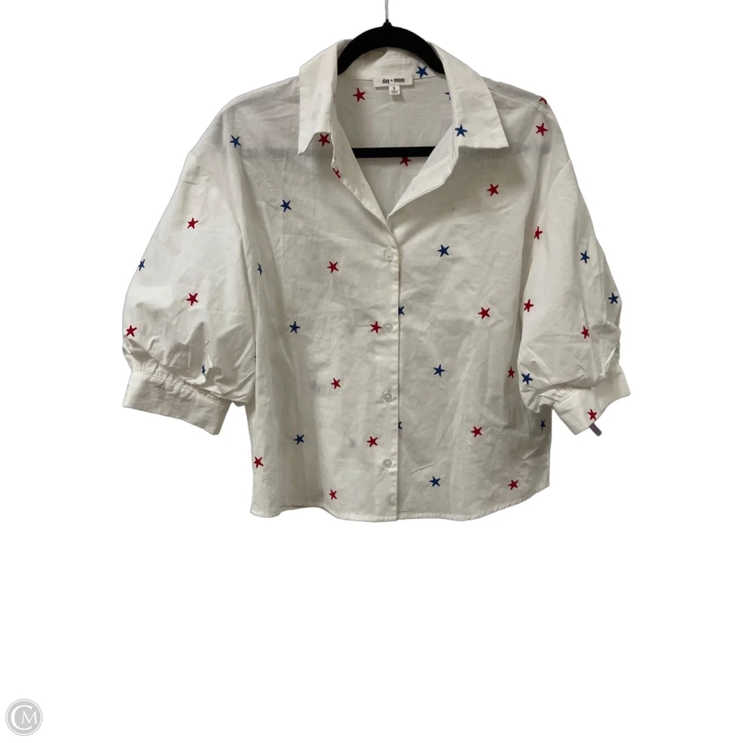Blouse Short Sleeve By Day + Moon In White, Size: S