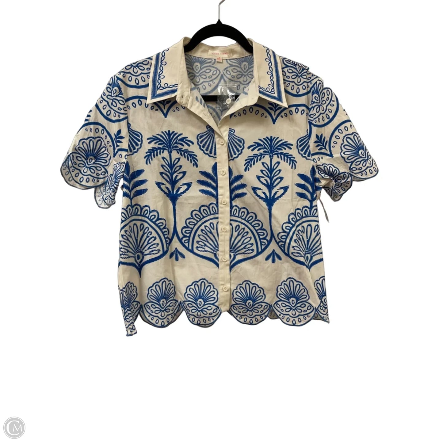 Blouse Short Sleeve By Flying Tomato In Blue, Size: S