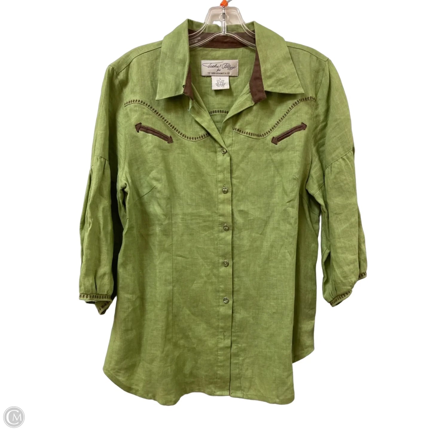 Blouse Long Sleeve By Cma In Green, Size: L