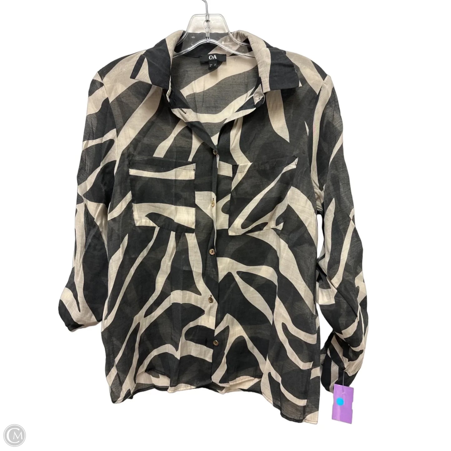 Blouse Long Sleeve By Clothes Mentor In Black & Cream, Size: M
